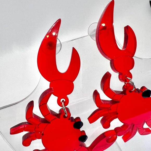 Red Crab Earrings - Cajun Earrings - Louisiana Earrings - Statement Earrings - Picture 2 of 11